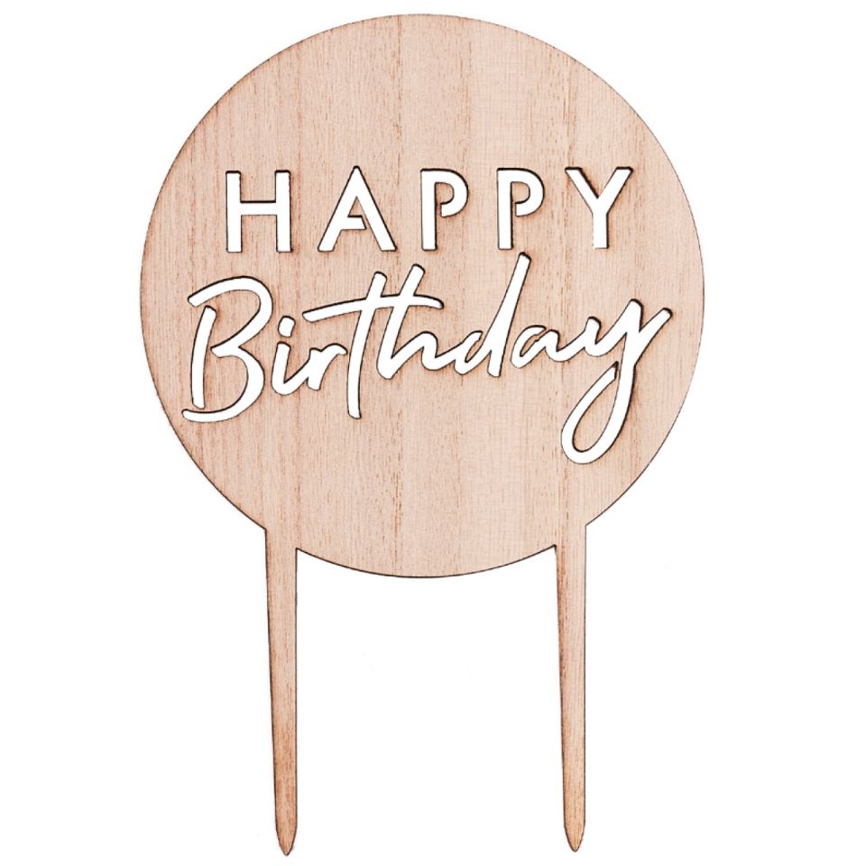 torten topper happy birthday rund holz