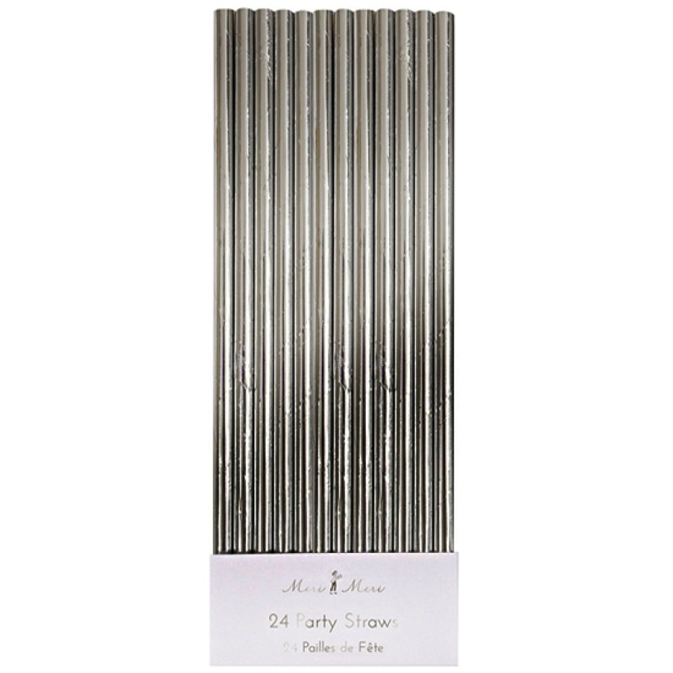 meri meri papierstrohhalme silber 24 stueck 20 cm