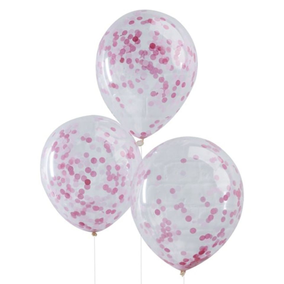 luftballons rosa konfetti 5 stueck 30 cm