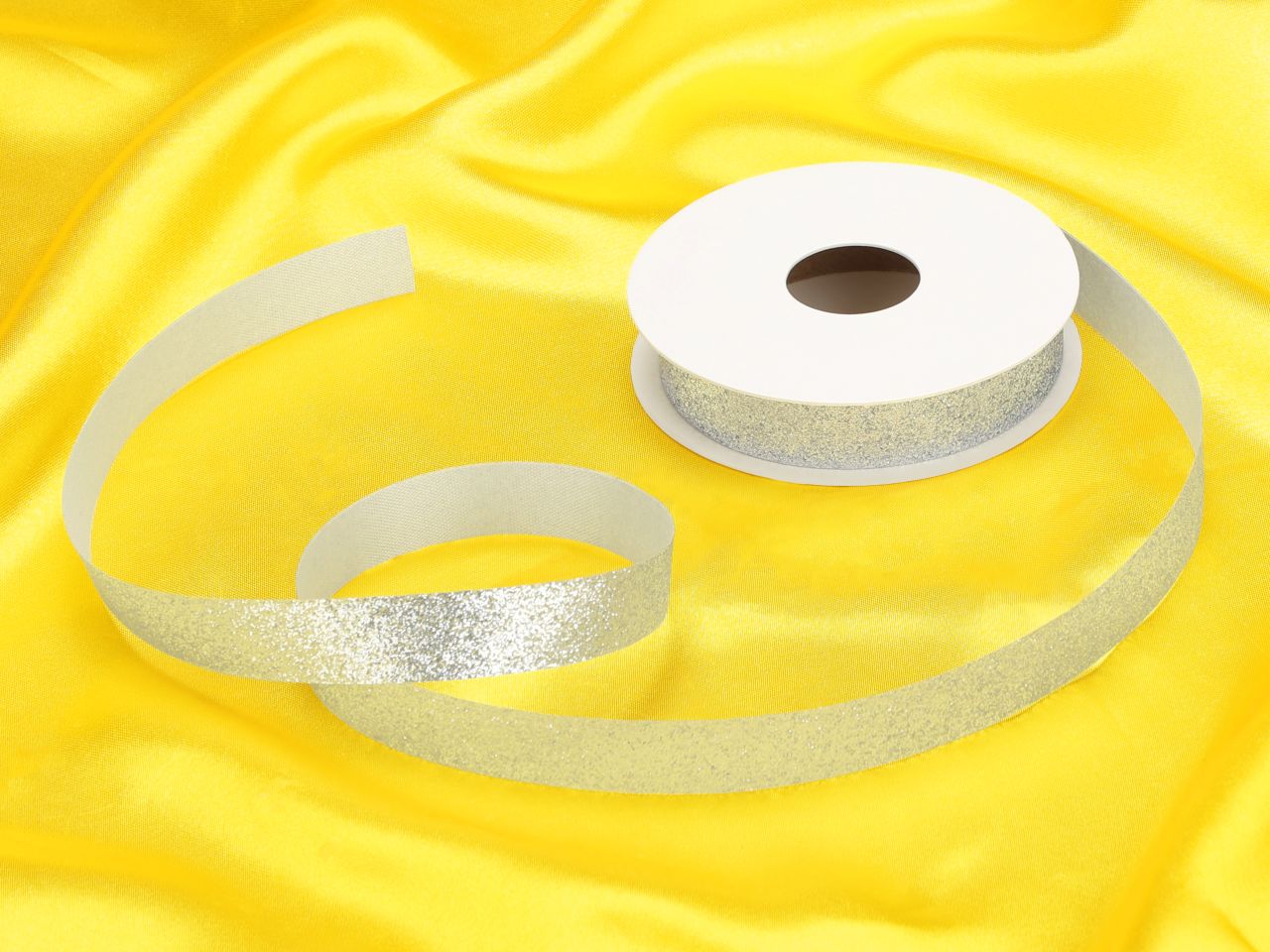 satin ribbon silver glitter 15mm 5m
