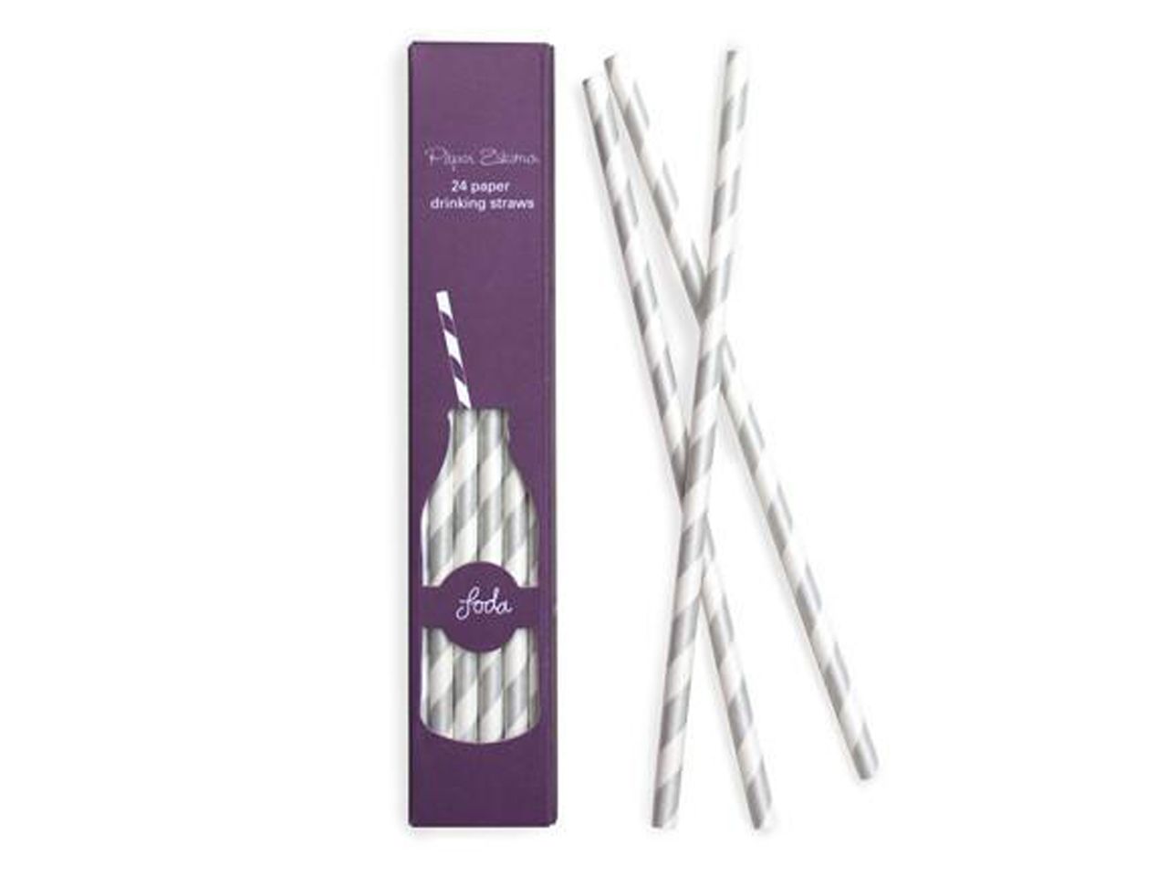 papier trinkhalme streifen weiss silber 24 stueck