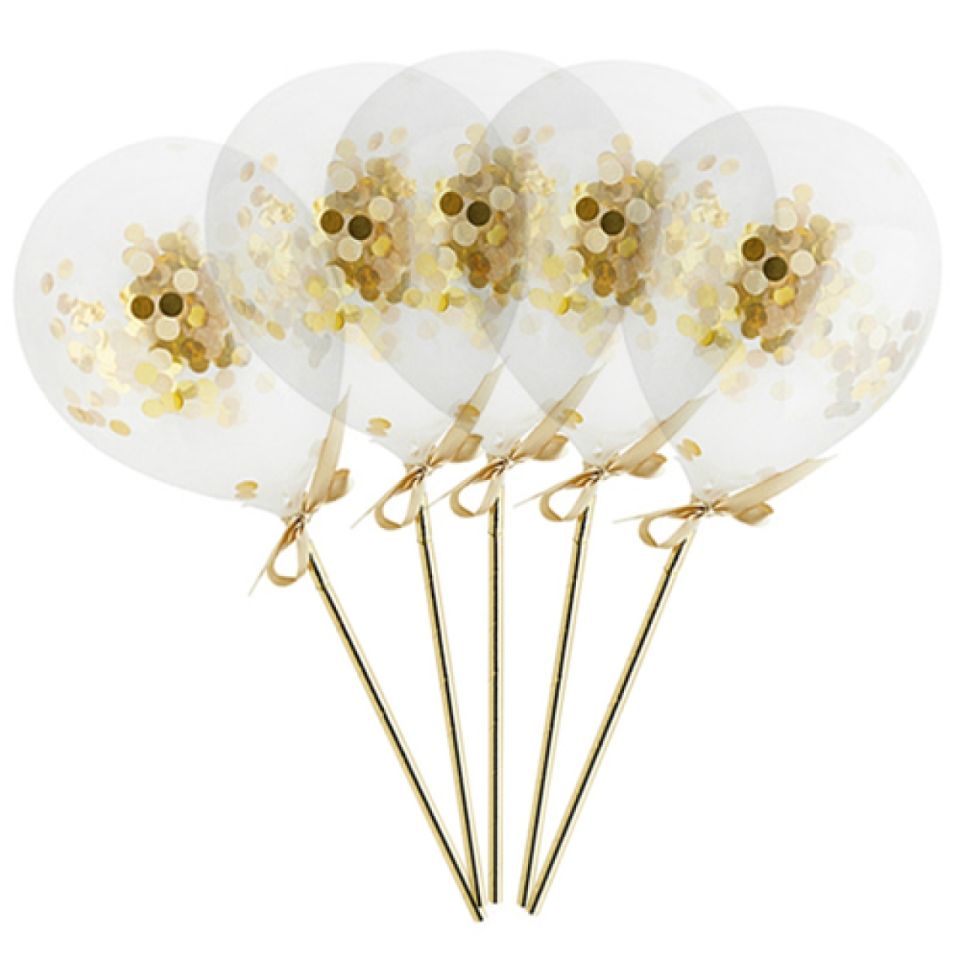 torten topper mini konfetti ballons gold 5 stk