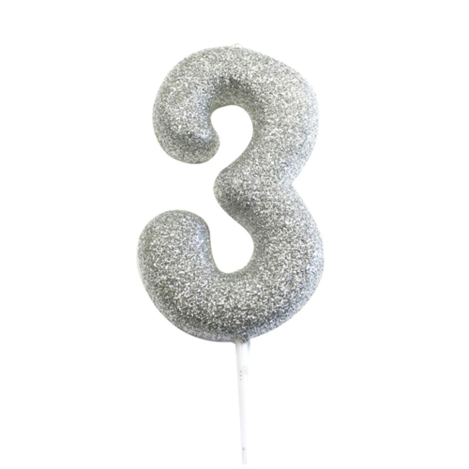 geburtstagskerze zahl 3 silber 7 cm