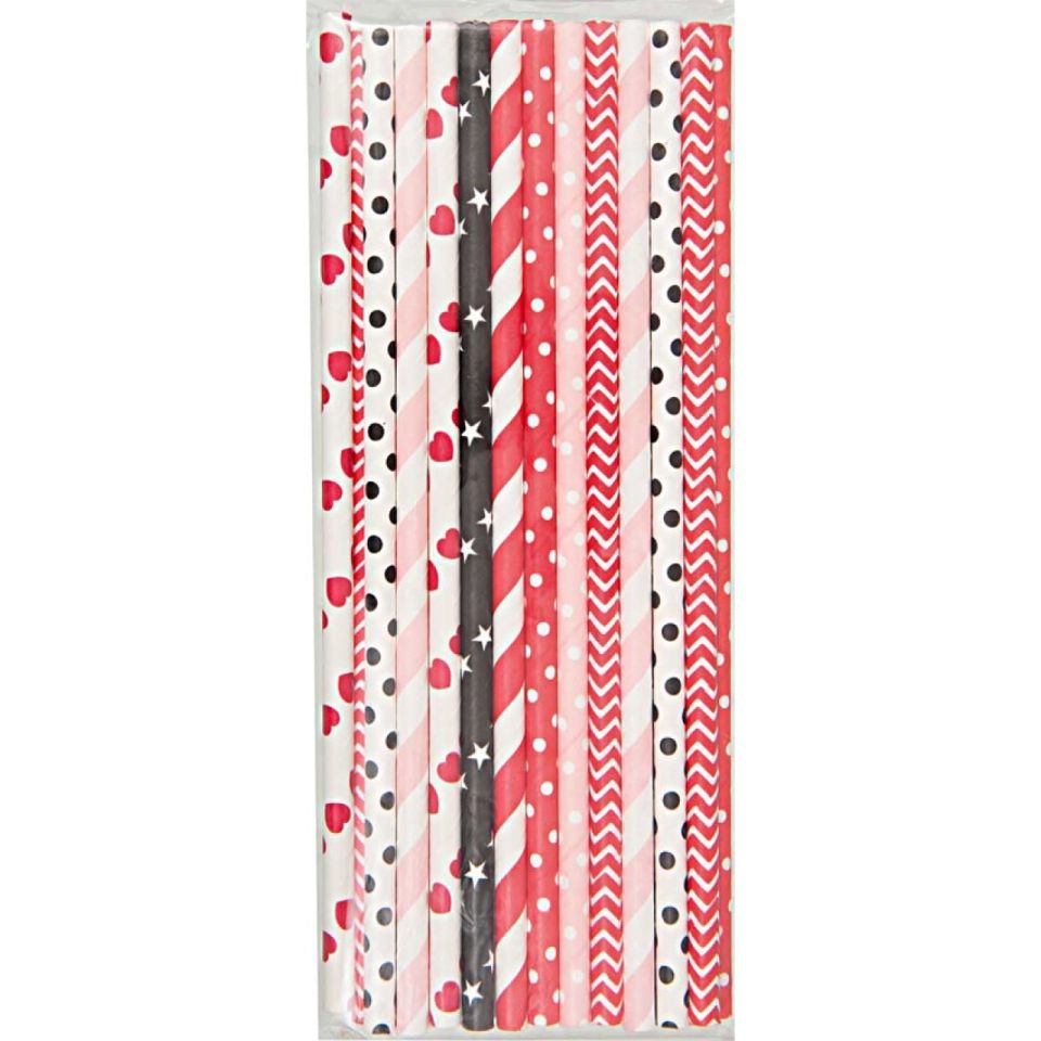 papierstrohhalme rot schwarz mix 24 stk