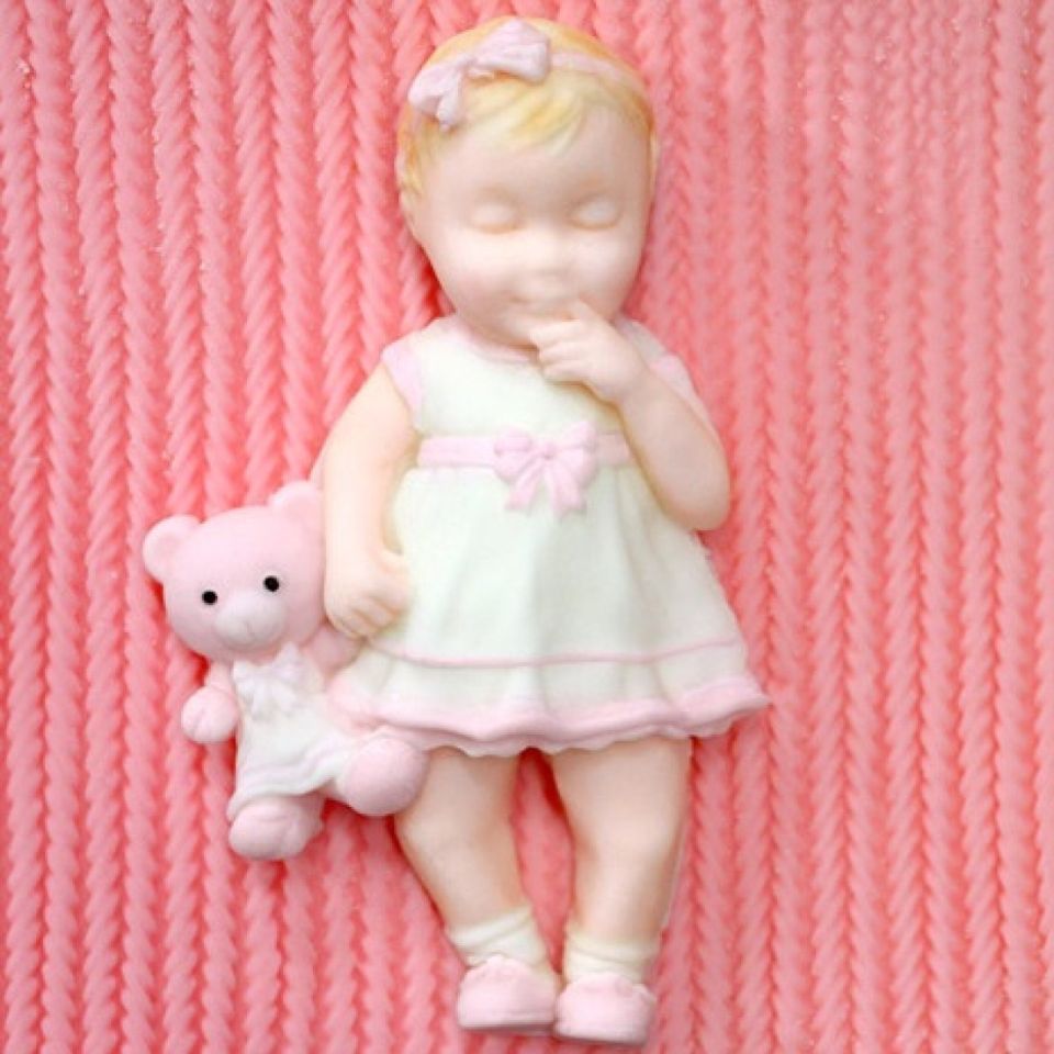 fondantform baby maedchen mit teddy 9 cm