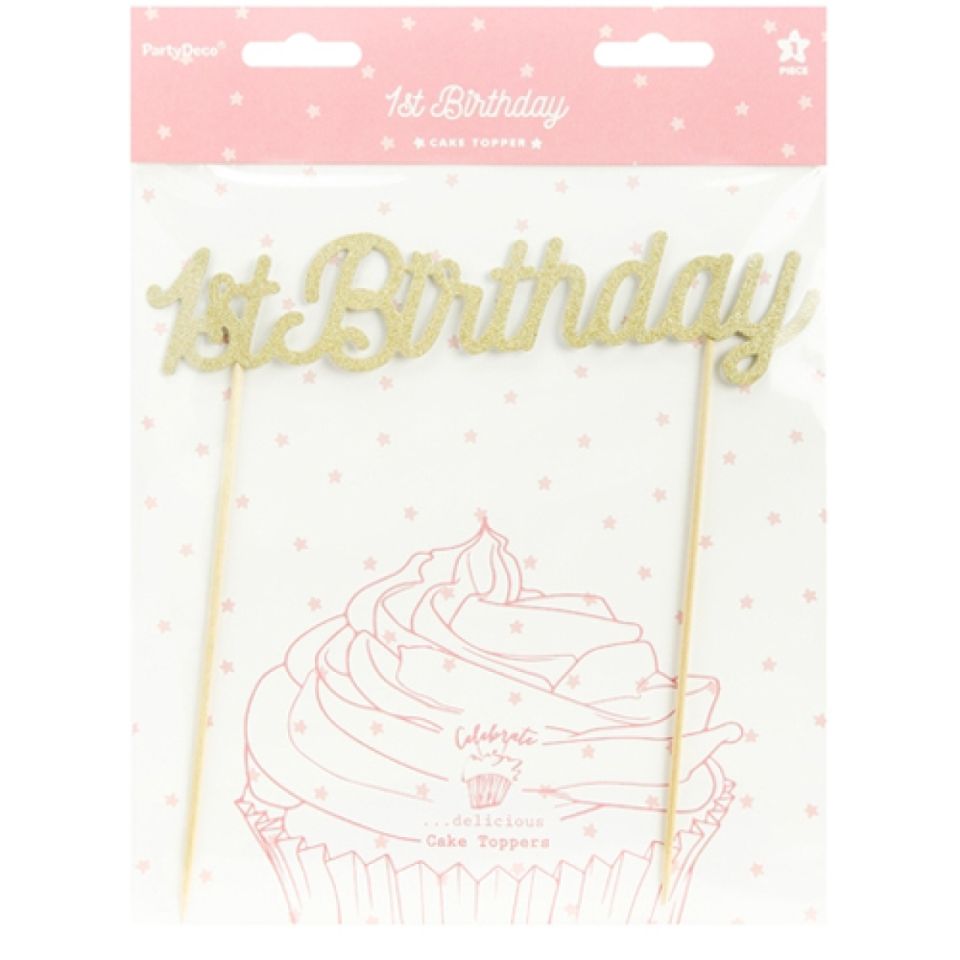 tortendeko 1st birthday gold 21 cm