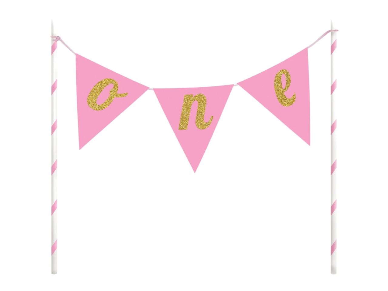 tortendekoration wimpelkette pink und gold 23 cm one