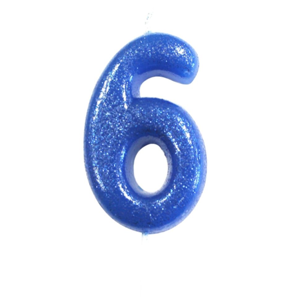 birthday candle number 6 blue glitter 7 cm