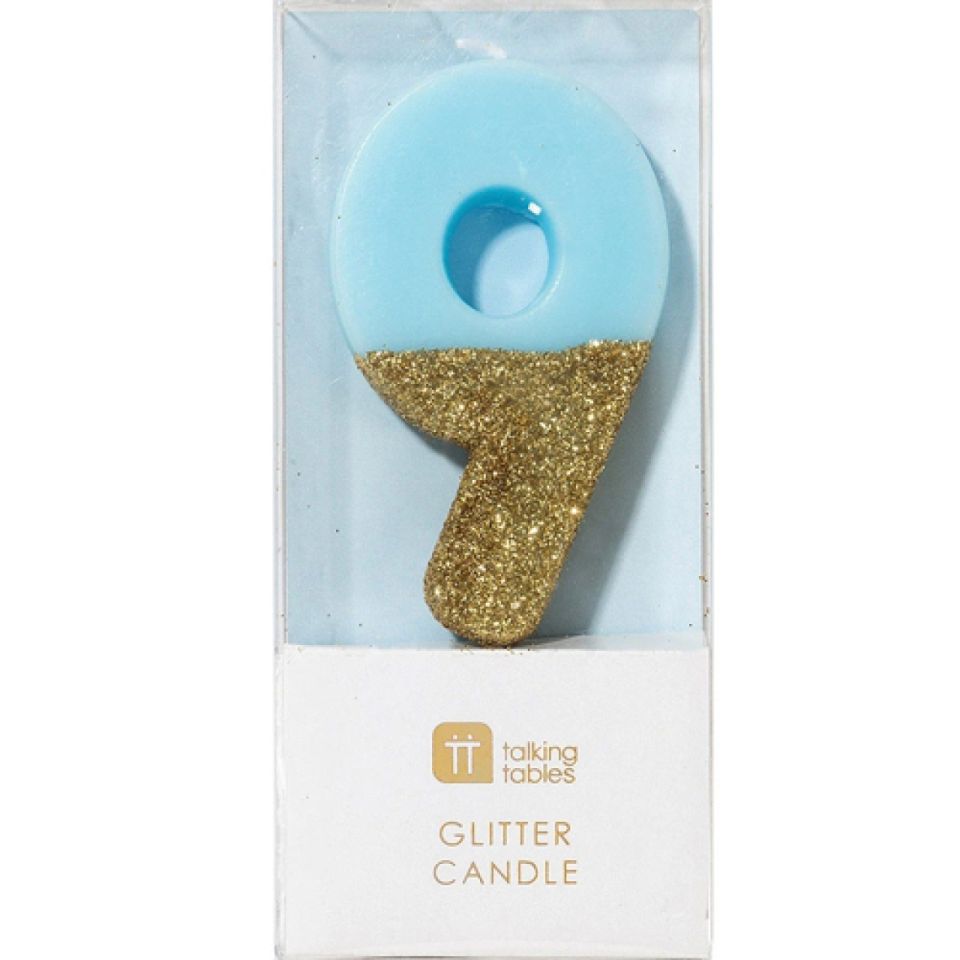 geburtstagskerze zahlenkerze 9 blau glitzer
