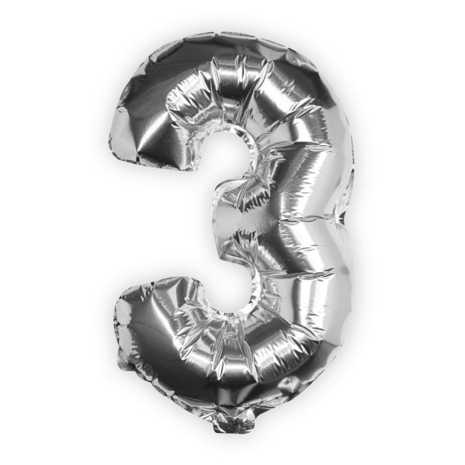 folienballon zahl 3 silber 40 cm