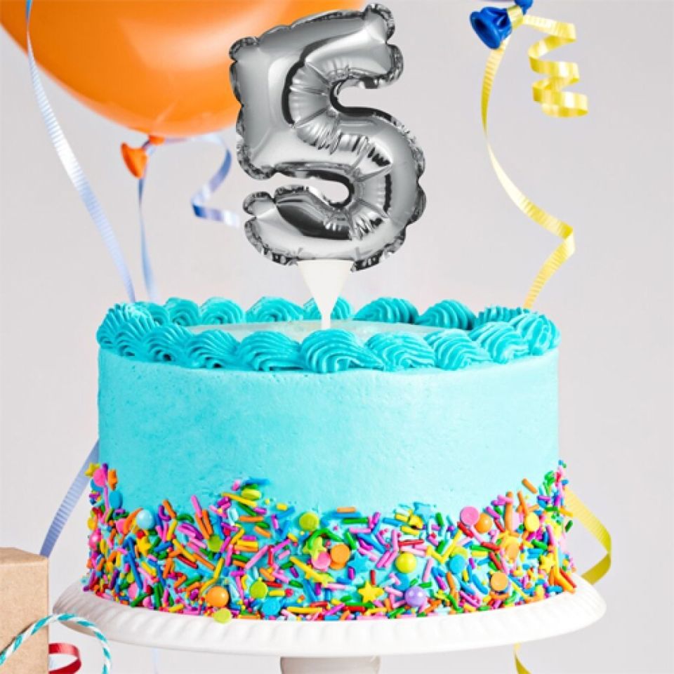 ballon topper zahl 5 silber 13 cm