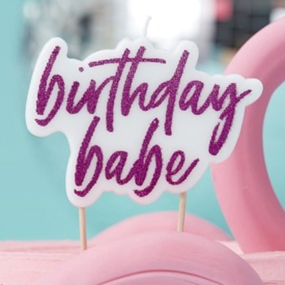 geburtstagskerze birthday babe pink mit glitzer