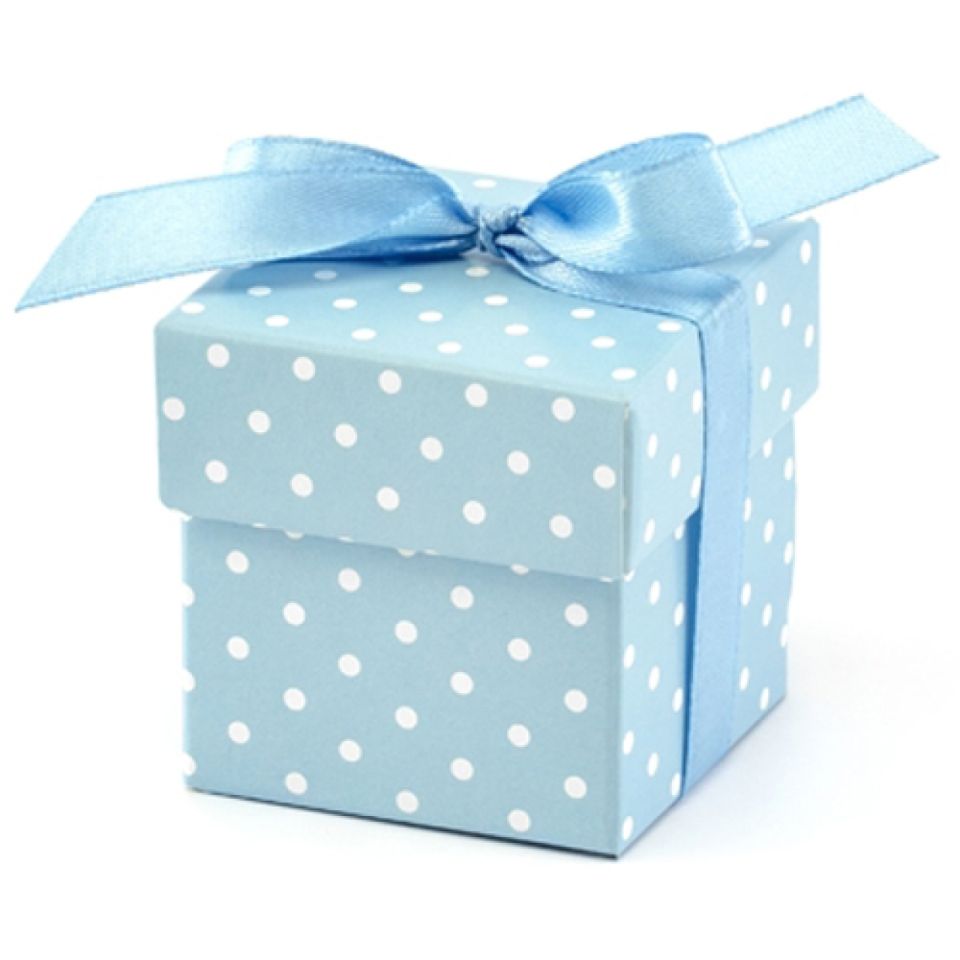mini geschenkboxen blau mit punkten