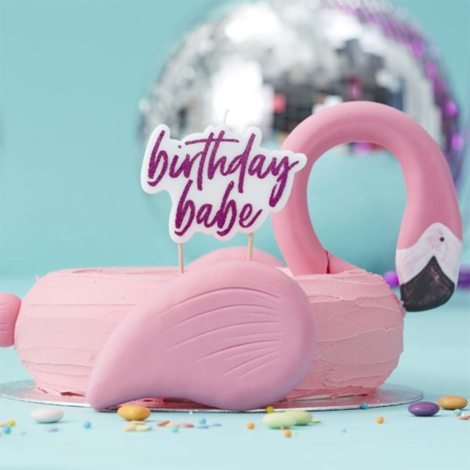 geburtstagskerze birthday babe pink mit glitzer