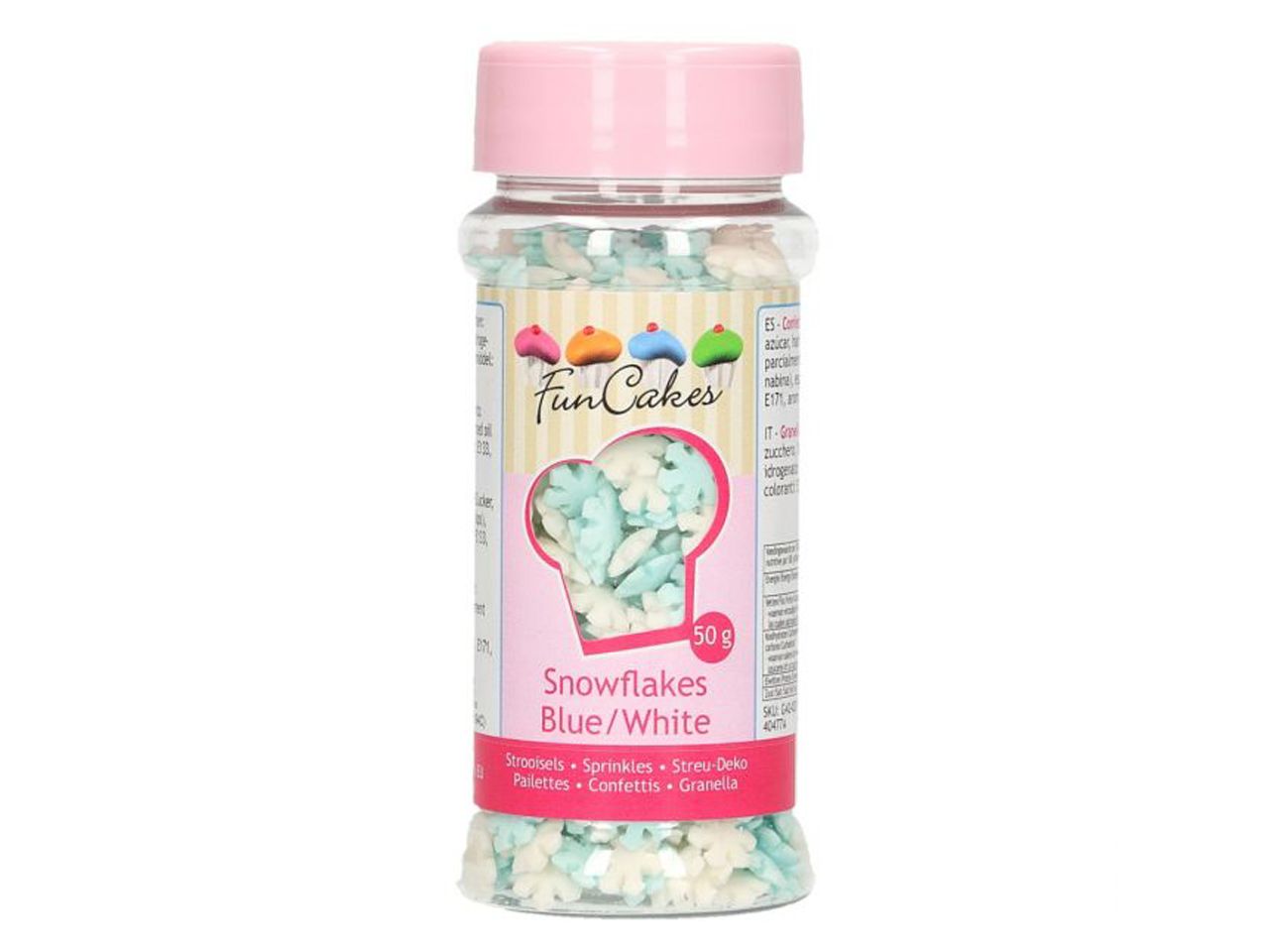 funcakes zuckerdekoration schneeflocken weiss blau 50g