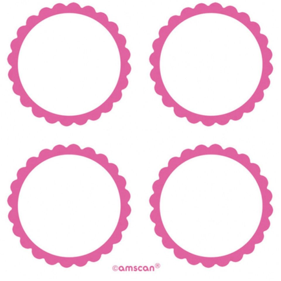 round scalloped stickers hot pink