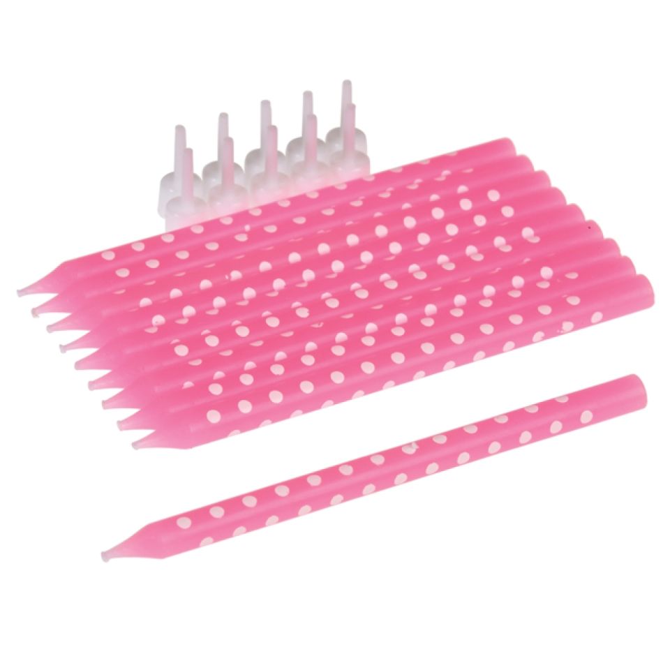 geburtstagskerzen 10 stk pink weisse punkte