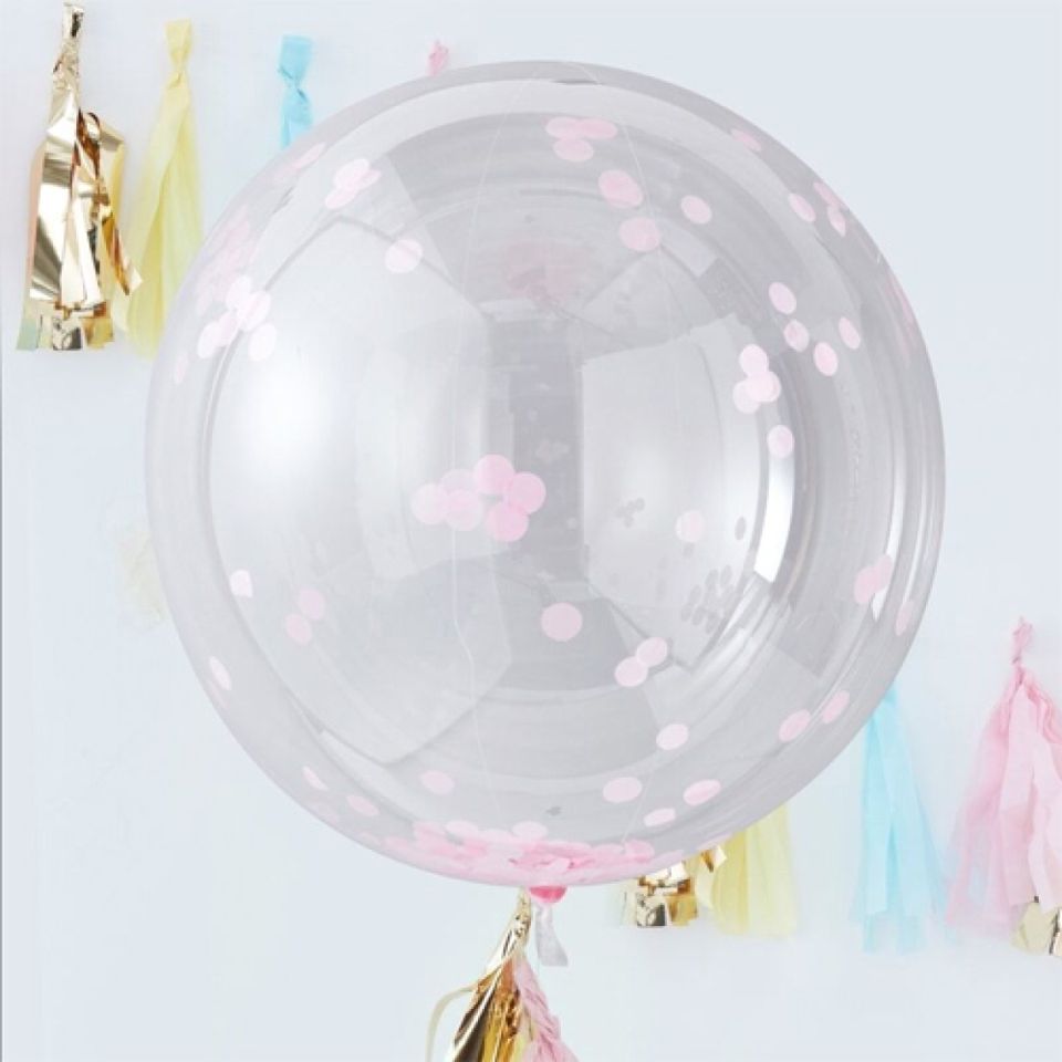 riesenluftballons mit rosa konfetti 3 stueck 90 cm