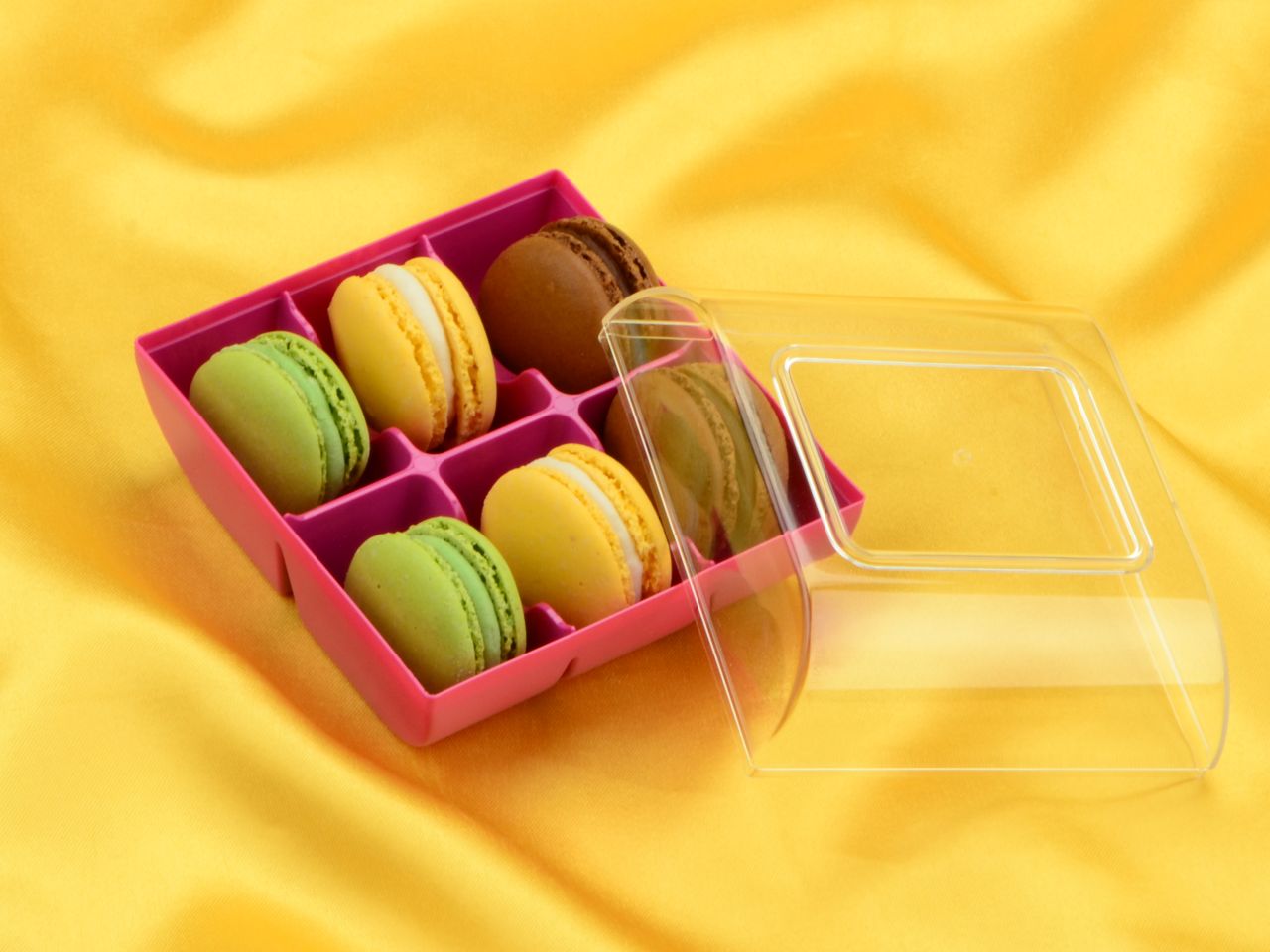 macaron verpackung fuchsia 6er