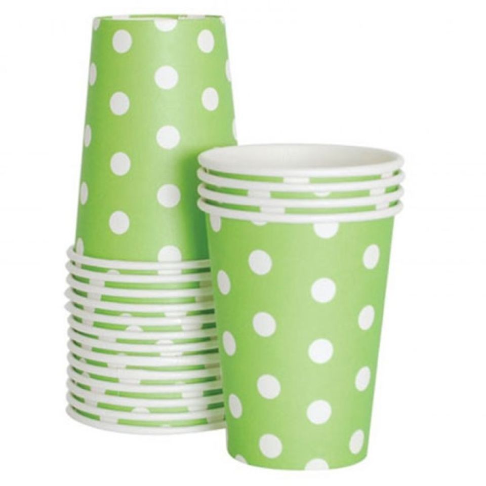 paper eskimo becher gruen mit weissen punkten 12 stueck