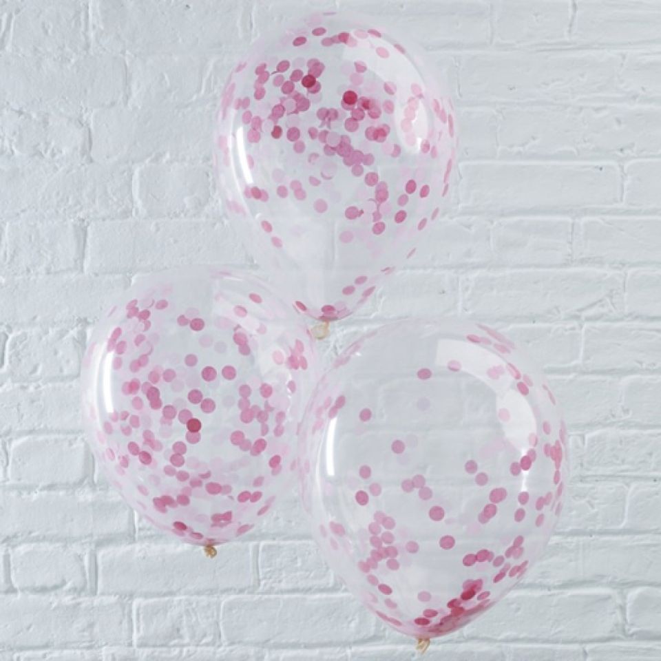 luftballons rosa konfetti 5 stueck 30 cm