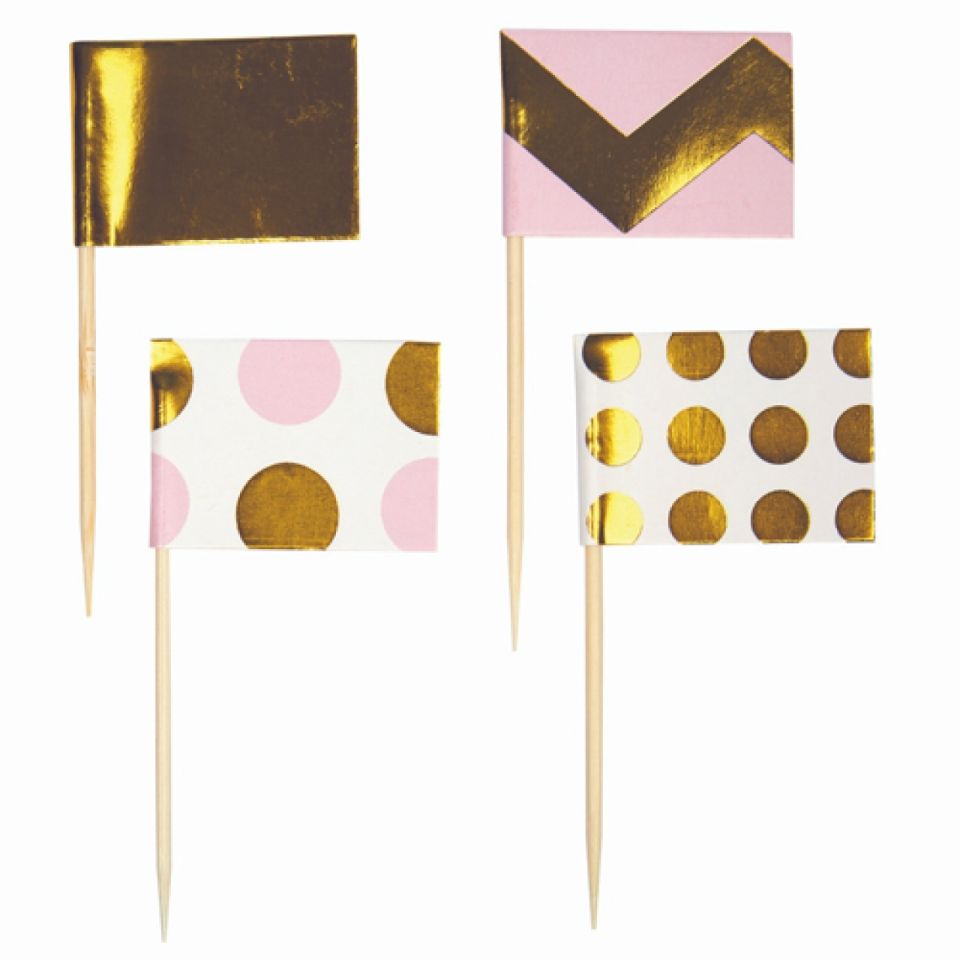 cupcake picker pink and gold 20 pieces 8 cm