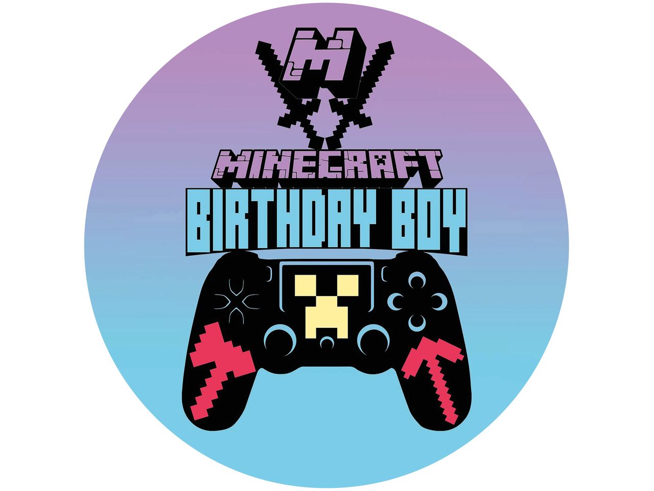 fondant paper minecraft birthday boy round 20cm