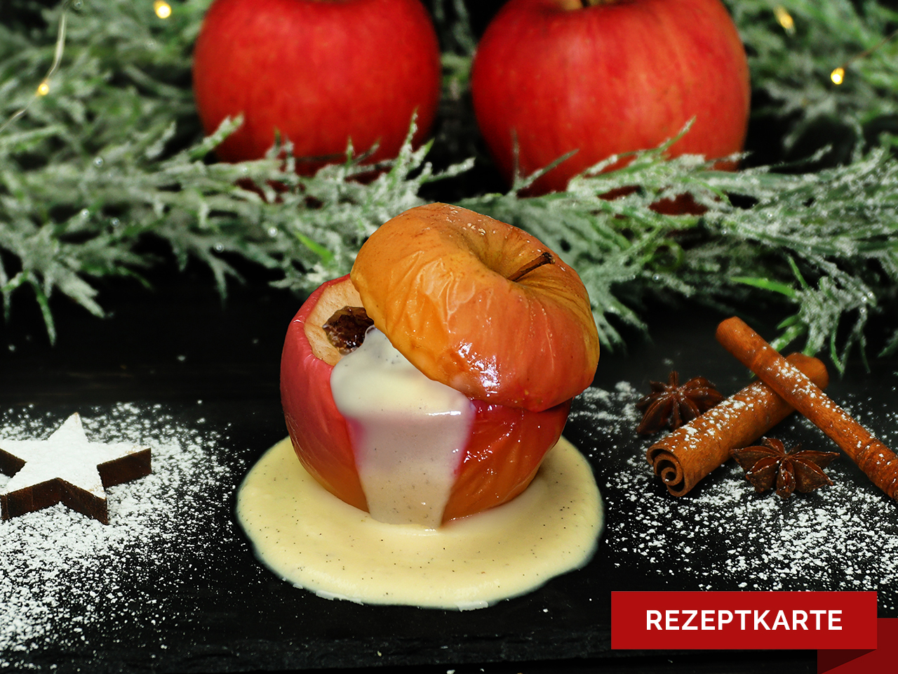 bratapfel mit vanillesosse rezeptkarte