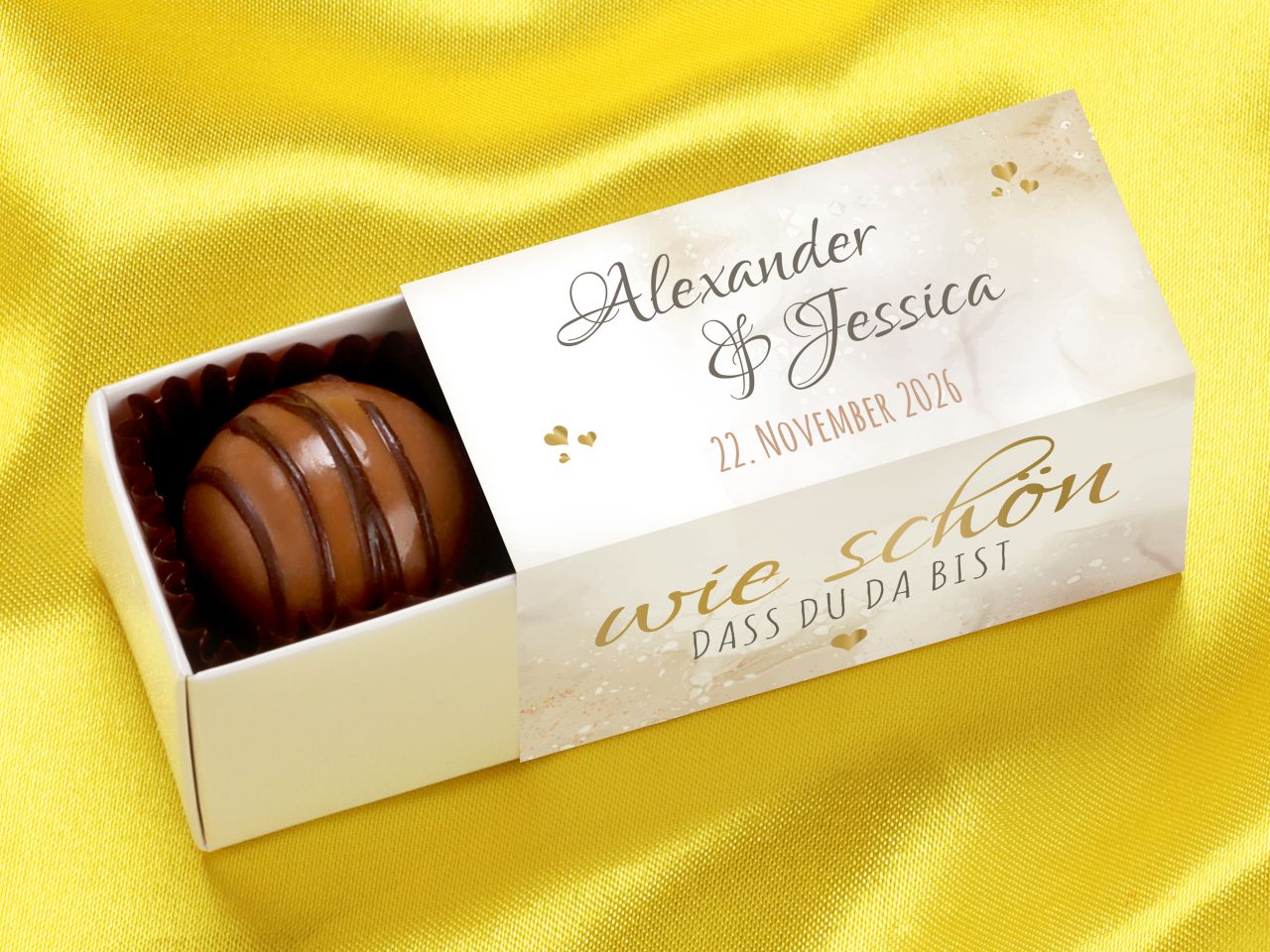 personalised truffle box for 2 truffles wedding gold
