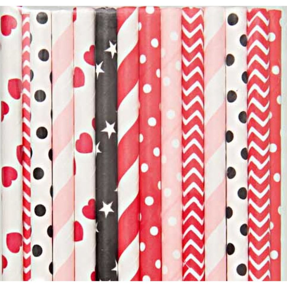 papierstrohhalme rot schwarz mix 24 stk