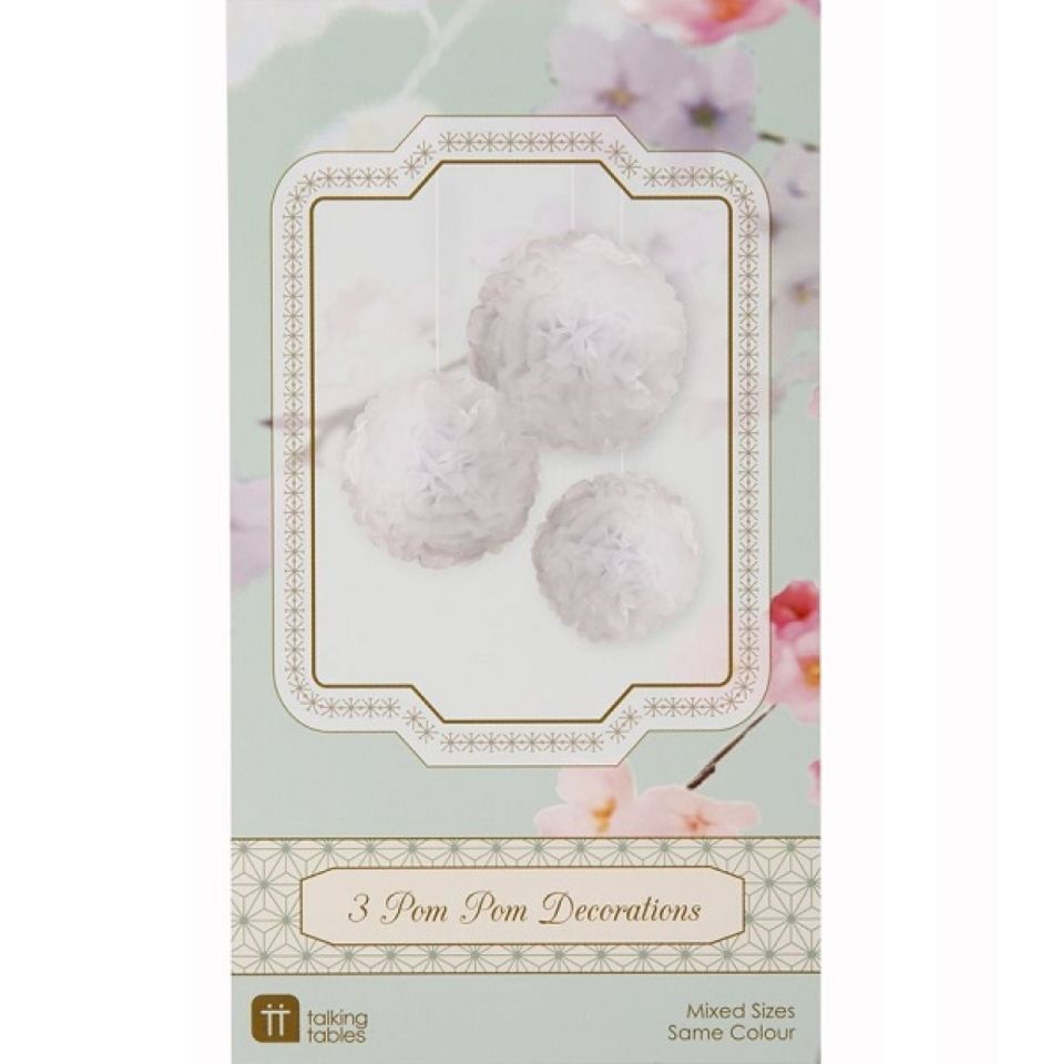 white pom poms 25 38cm 3 pieces