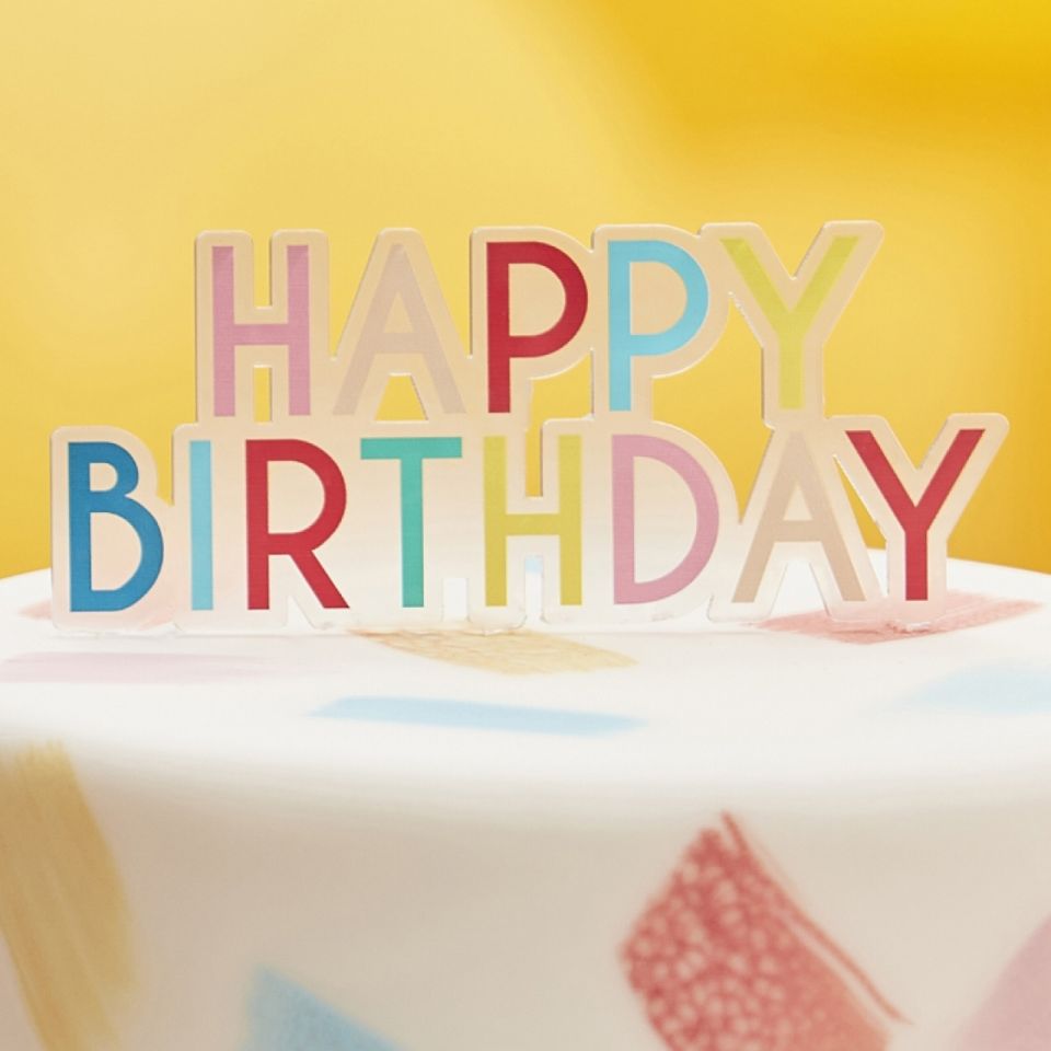 torten topper happy birthday regenbogen acryl