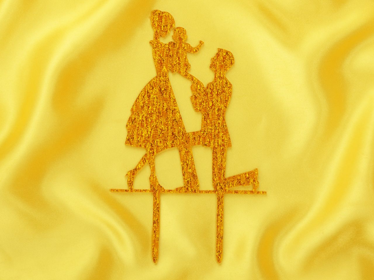 cake topper brautpaar mit kind gold