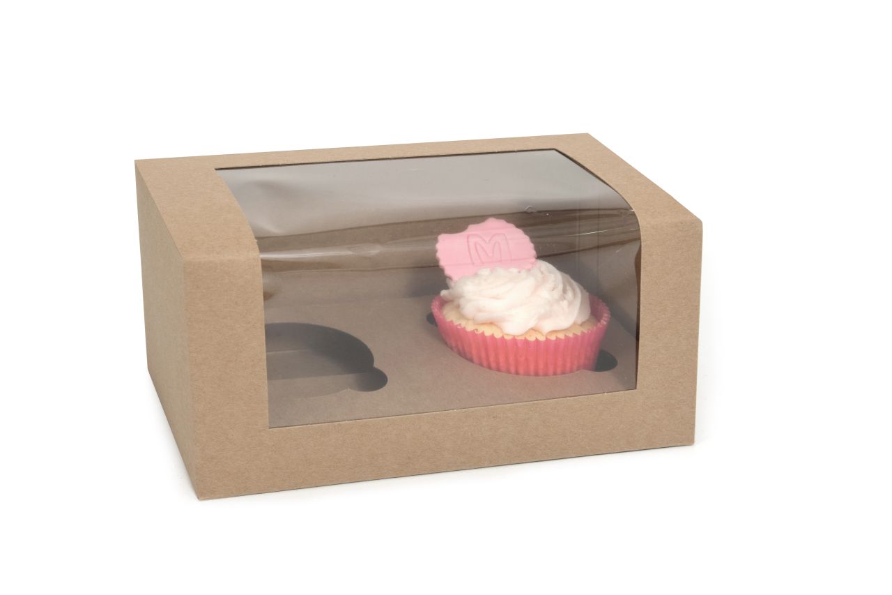 cupcake box for 2 cupcakes with window eco line kraft 3 pieces