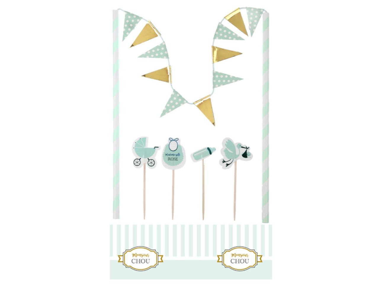 tortendekoration wimpel girlande toppers set hellgruen