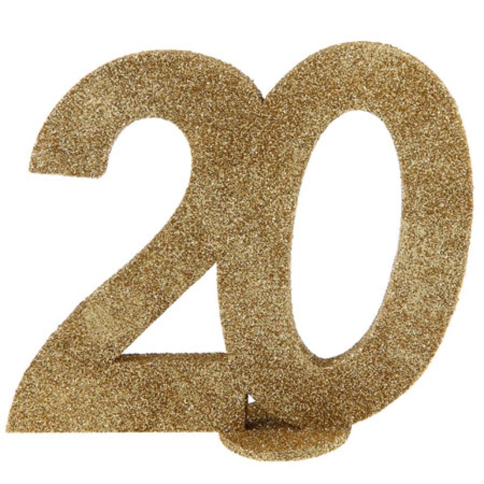 number 20 cake topper gold 11 x 10 cm