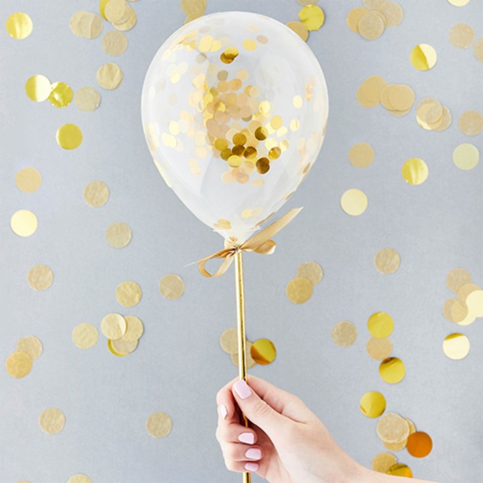 torten topper mini konfetti ballons gold 5 stk