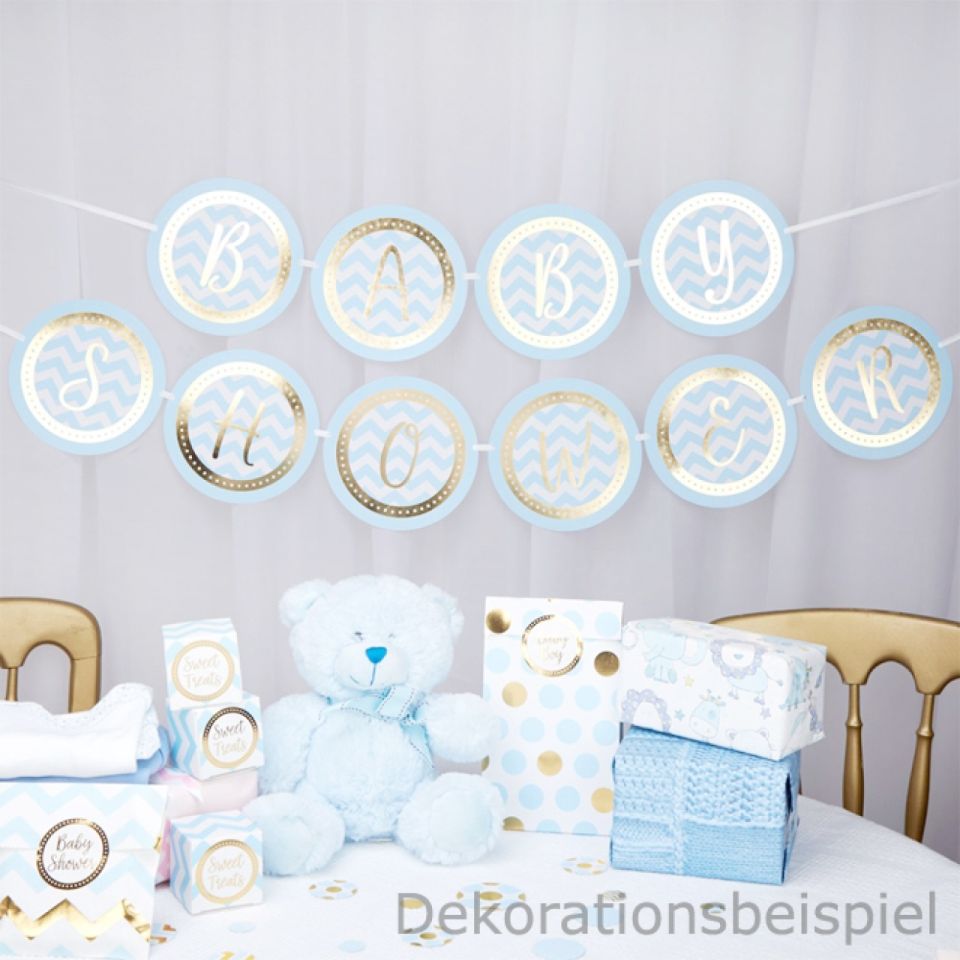 girlande baby shower blau gold