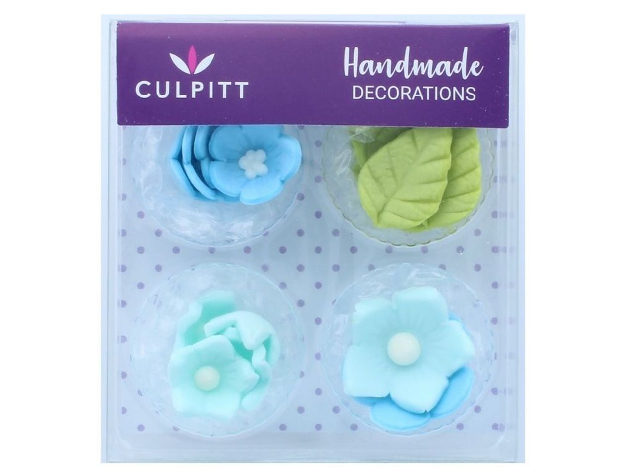 sugar decoration flowers and leaves blue 16 pieces