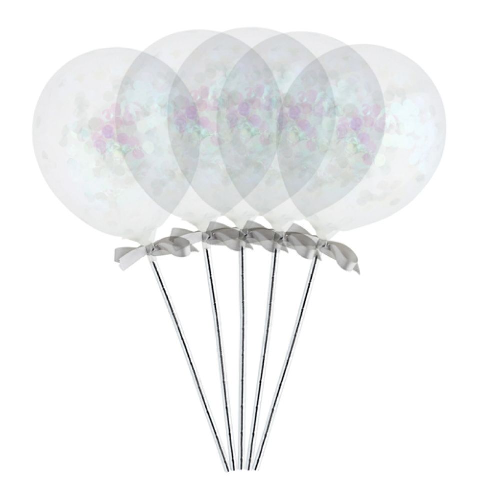 torten topper mini konfetti ballons silber 5 stk