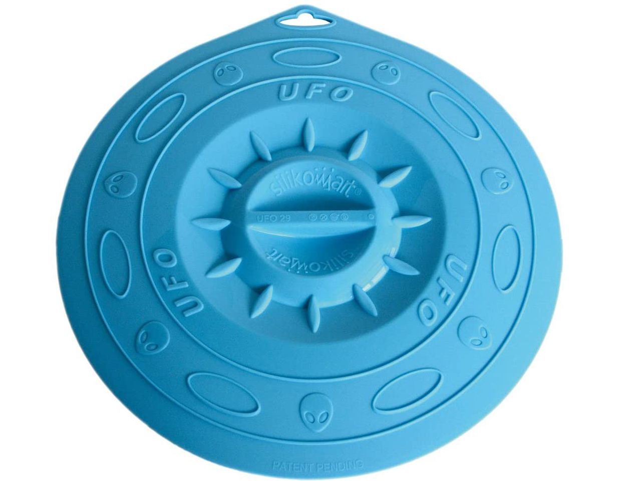 universaldeckel aus silikon 21cm blau transparent