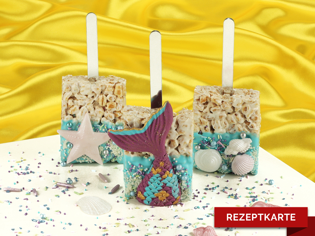 mermaid rice krispie riegel rezeptkarte