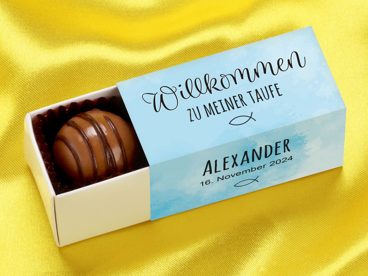 personalised truffle box for 2 truffles christening blue