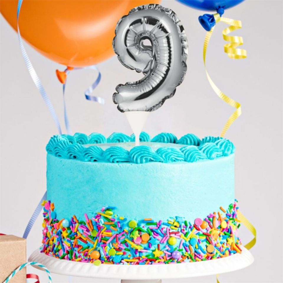 ballon topper zahl 9 silber 13 cm