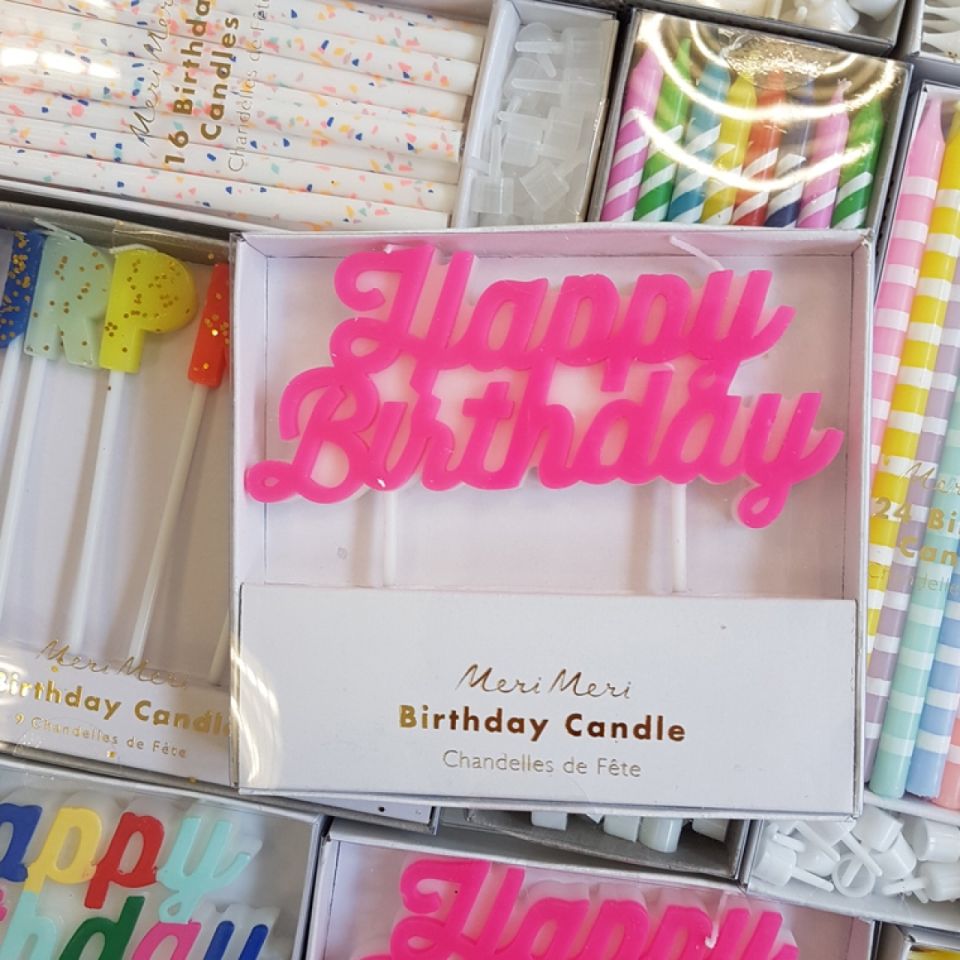 meri meri birthday candles happy birthday pink 12 cm