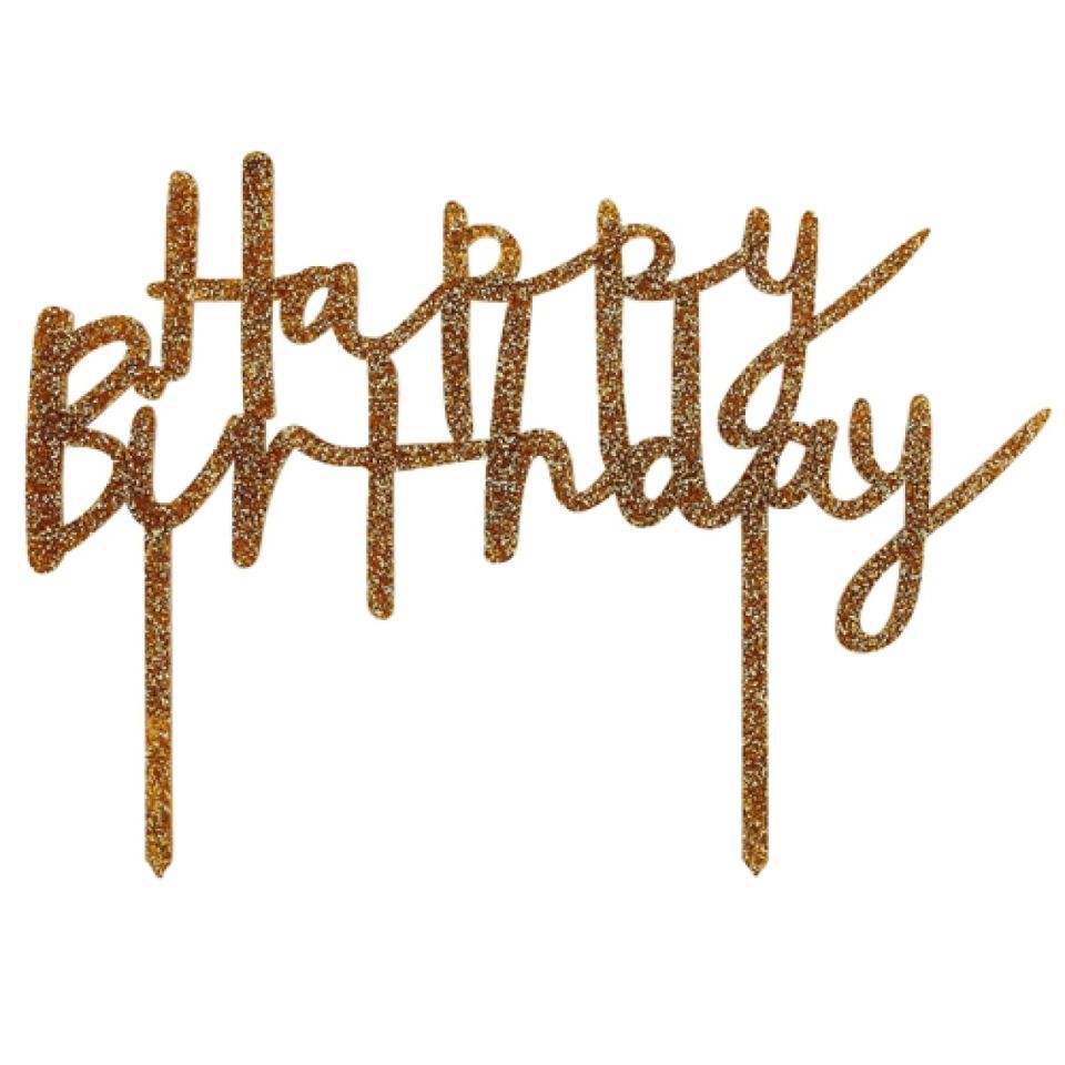 torten topper happy birthday gold acryl