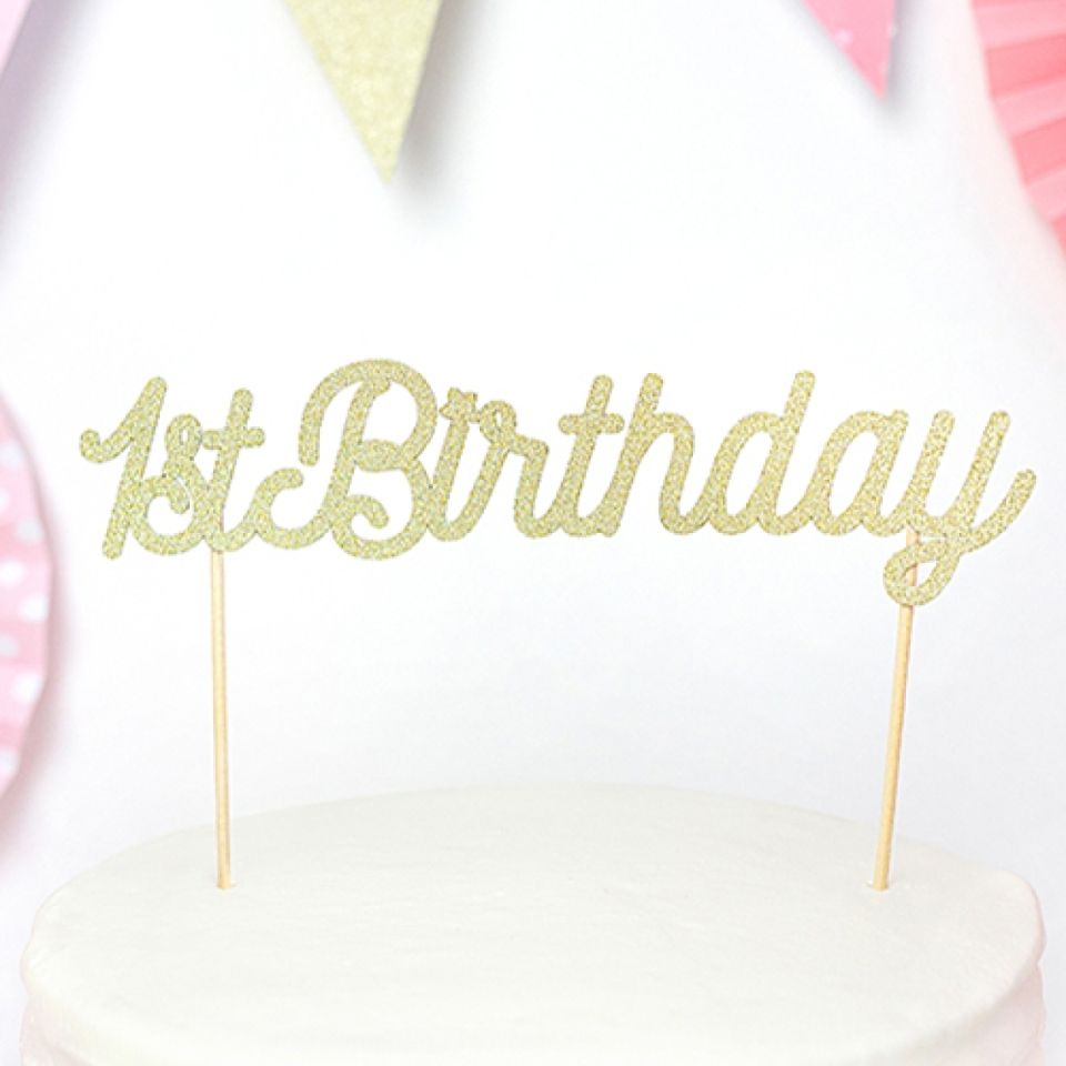 tortendeko 1st birthday gold 21 cm