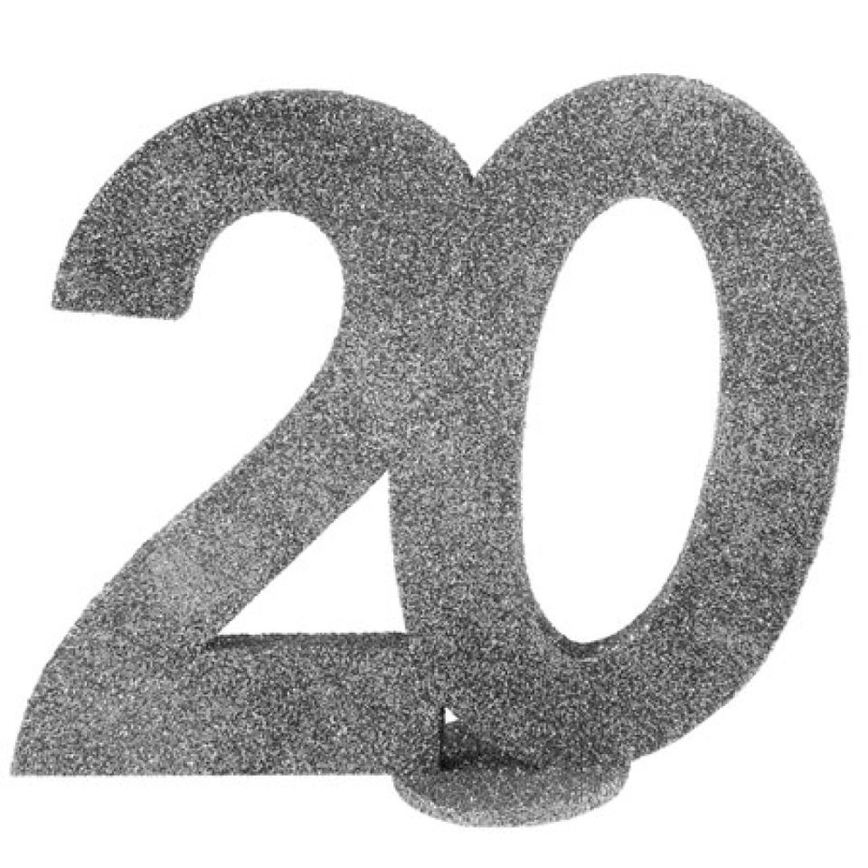 number 20 cake topper silver 11 x 10 cm