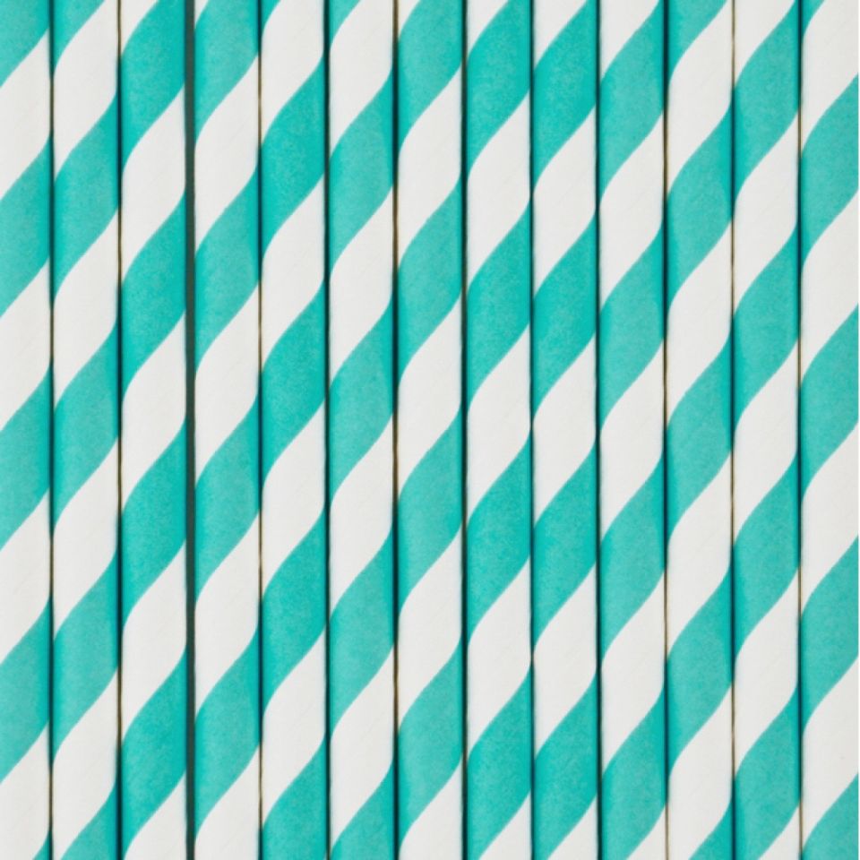papier strohhalme 20 cm tuerkis gestreift 10 stk