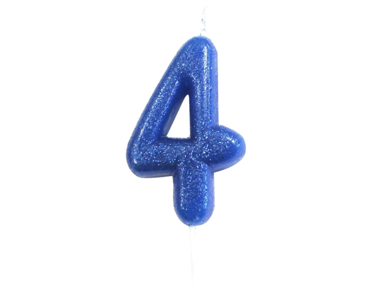 geburtstagskerze zahl 4 blau mit glitzer 7 cm